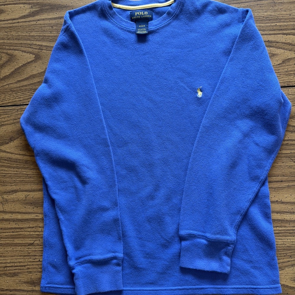 Polo Ralph Lauren Mens M Waffle Thermal Long Sleeve Shirt Blue (D)